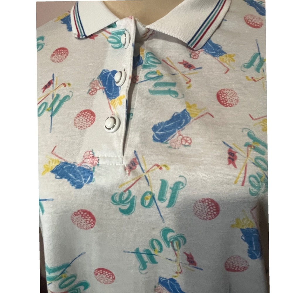 A Leen Women's Golf All Over Print Polo Shirt Large Multi Golfcore Short Sleeve